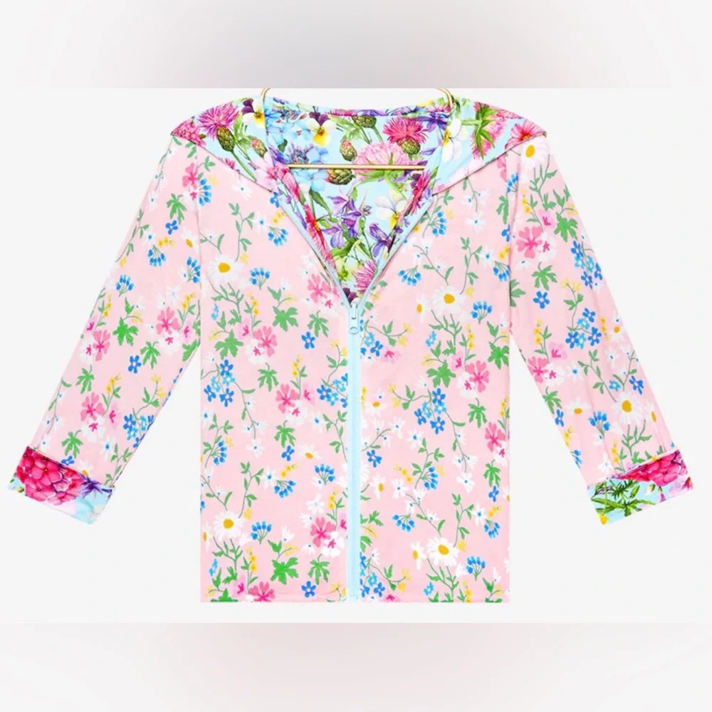 NWT Size 3T Posh Peanut Bamboo L/S Reversible Hooded Jacket - Hadley Floral - Picture 3 of 10